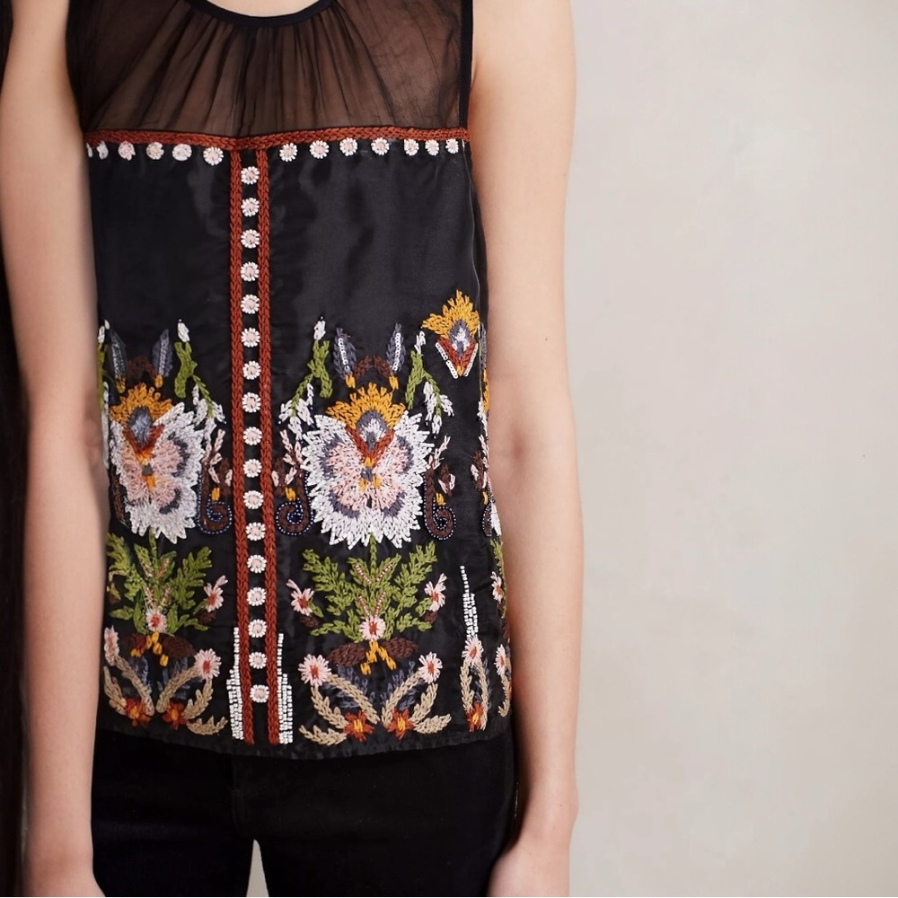Anthropologie Black Embroidered Top